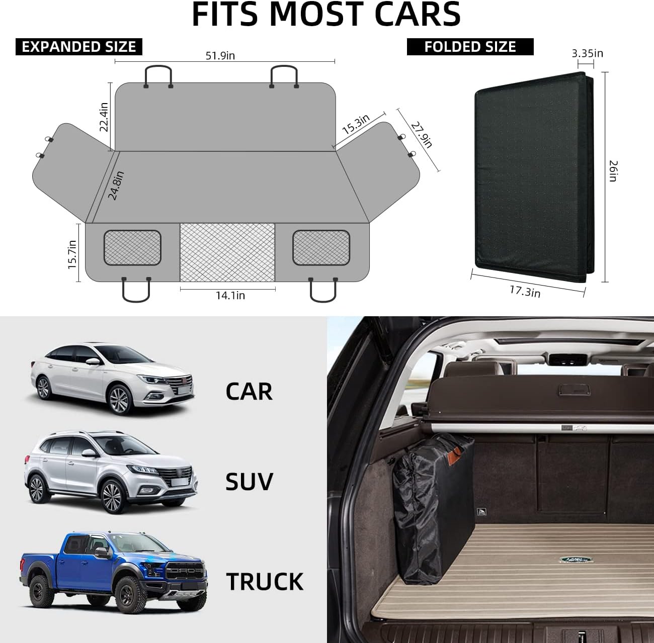 Hard-Bottom Dog Car Seat Cover & Backseat Extender for Car/SUV/Small Truck